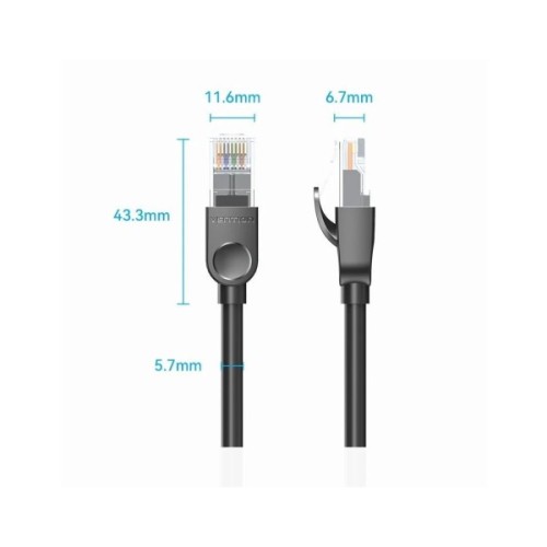 Патч-корд 3м, UTP cat 6 RJ-45 black Vention (IBNBI)