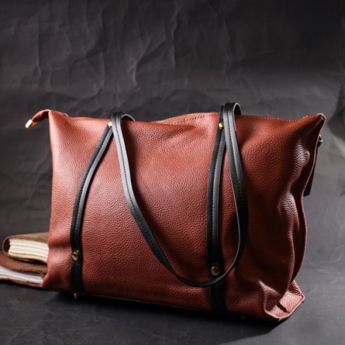 Сумка Vintage Містка двоколірна Жіноча з натуральної шкіри Коричнева (22301)