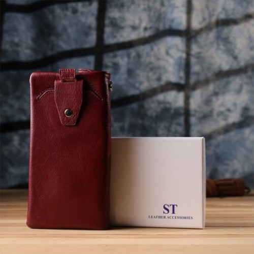 Гаманець ST Leather Шкіряний з відділенням під телефон Бордовий (23102)
