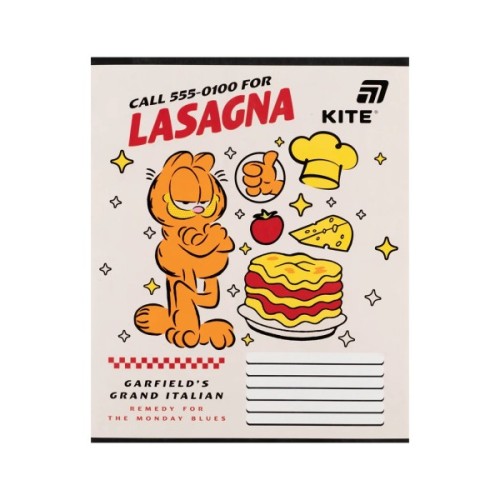 Зошит Kite Garfield, 12 аркушів, коса лінія (GF26-235)