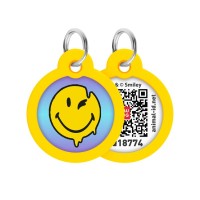 Адресник для тварин WAUDOG Smart ID з QR паспортом "Смайли на блакитному", коло 30 мм (230-0182)