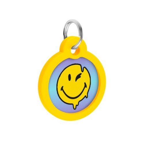 Адресник для тварин WAUDOG Smart ID з QR паспортом "Смайли на блакитному", коло 30 мм (230-0182)