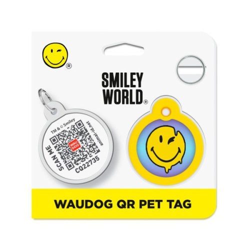 Адресник для тварин WAUDOG Smart ID з QR паспортом "Смайли на блакитному", коло 30 мм (230-0182)