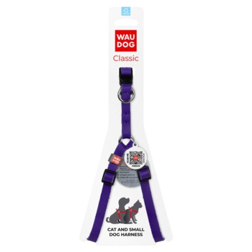 Шлея для котів WAUDOG Classic з QR паспортом XS Ш 10 мм В=С 28-40 см фіолетова (60109)
