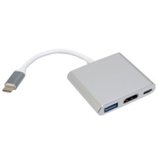 Концентратор Patron USB-C to HDMI + USB 3.0 + USB-C 0.1m silver (ADAPT-PN-TYPE-C-HUB)