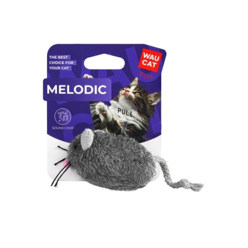 Іграшка для котів Waucat Fun Melodic Мишка сіра зі звуковим чипом 13 см (7511)