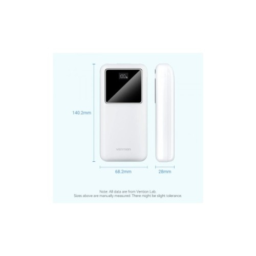 Батарея універсальна Vention 20000mAh 22.5W 3A, PD, QC/3.0, LED Display, White (FHLW0)