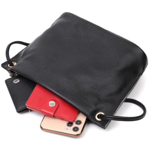 Сумка Vintage Жіноча трапецієподібна з натуральної шкіри Чорна (22395)