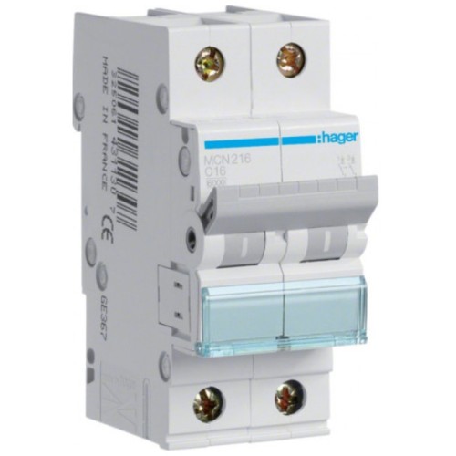Автоматичний вимикач Hager 2-п. C 16A (6kA) 2M (A) (MCN216)