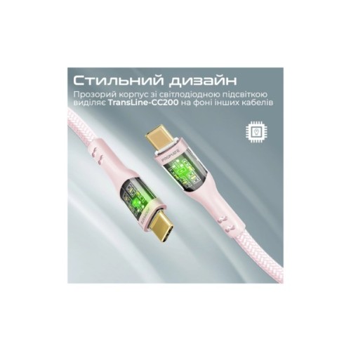 Дата кабель USB-C to USB-C 2.0m Promate (transline-cc200.pink)