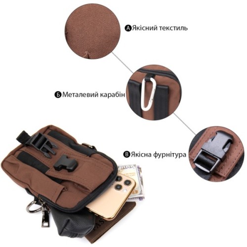 Сумка Vintage На пояс нейлон Коричнева (20648)