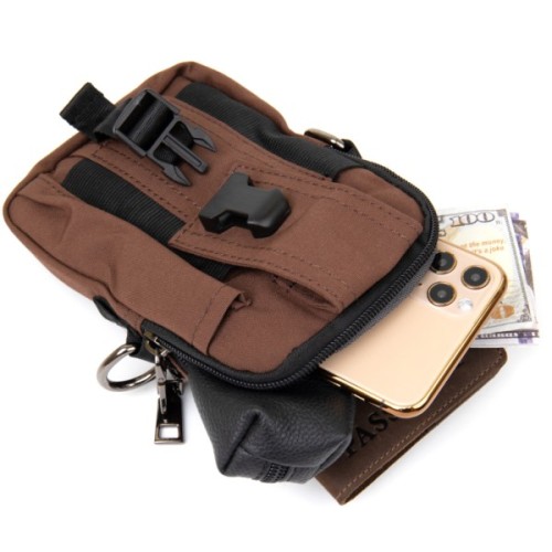 Сумка Vintage На пояс нейлон Коричнева (20648)