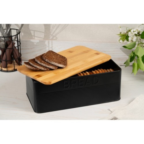 Хлібниця Ardesto Midori 33х18х12см, метал, бамбук, чорний (AR0912BB)