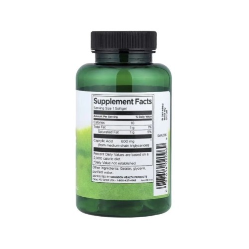 Вітамінно-мінеральний комплекс Swanson Каприлова кислота, 600 мг, Caprylic Acid, 60 гелевих капсул (SWV02096)