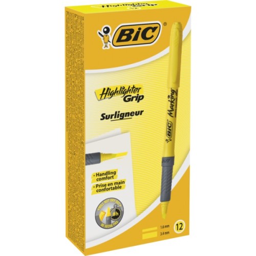 Маркер Bic текстовиділювач Grip, жовтий (bc811935)