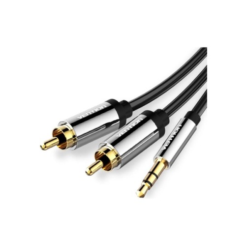 Кабель мультимедійний 3.5mm M to 2xRCA M 1.0m black Vention (BCFBF)