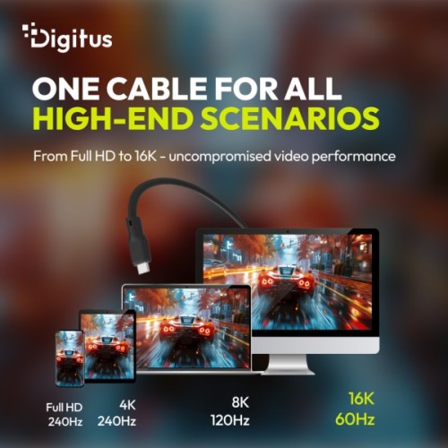 Дата кабель USB-C to USB-C 1.0m USB4 2.0 80G 240W 16K silicone black Digitus (AK-300350-010-S)