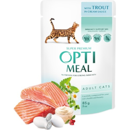 Вологий корм для кішок Optimeal з фореллю в кремовому соусі 85 г (4820215365864)