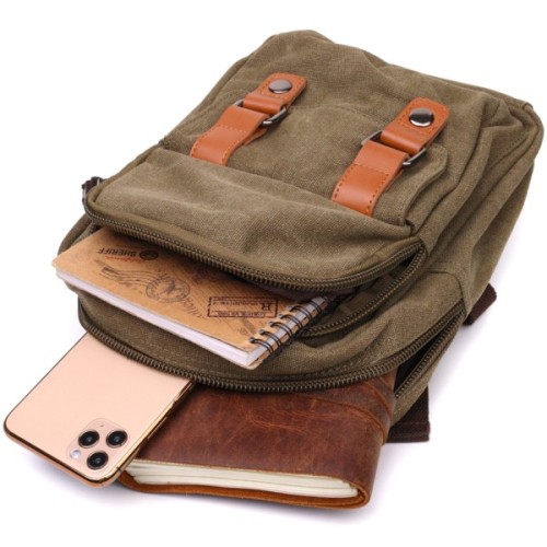 Сумка Vintage У стилі мілітарі з двома відділеннями з текстилю Оливкова (22163)