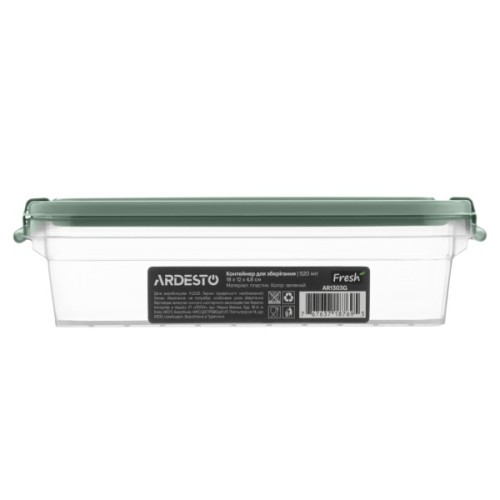 Харчовий контейнер Ardesto Fresh 0.52л, пластик, прямокутна, зелений (AR1303G)