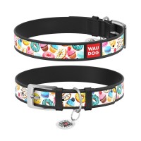 Нашийник для тварин WAUDOG Design з QR паспортом "Пончики" Ш 15 мм Д 26-35 см чорний (36921)