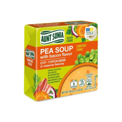 Їжа швидкого приготування Тьотя Соня Суп гороховий з беконом брикет 180 г (4820015101198)