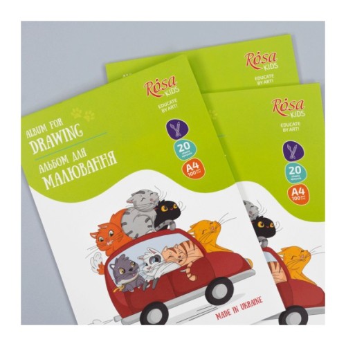 Альбом для малювання Rosa Kids склейка Cats in the Car А4 20 аркушів (4823098543015)