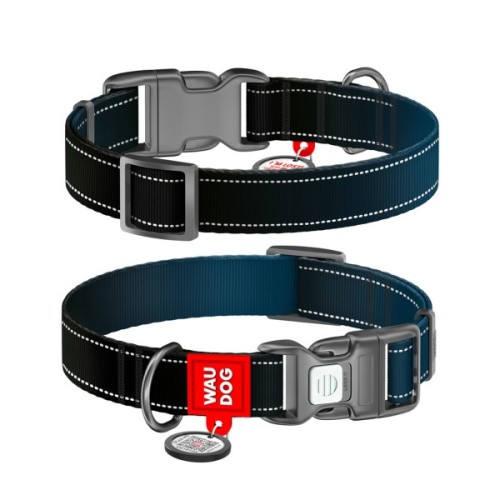Нашийник для тварин WAUDOG Nylon Mono з QR паспортом, пластиковий фастекс S чорний (52091)