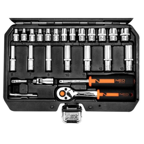 Набір інструментів Neo Tools 73шт, 1/2", 1/4", CrV, кейс (10-054)