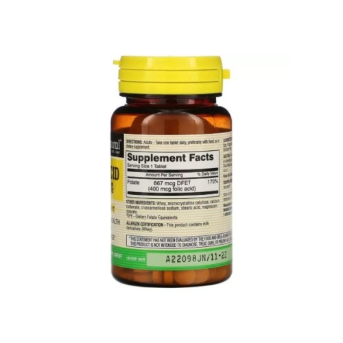 Вітамін Mason Natural Фолієва кислота 400 мкг, Folic Acid, 100 таблеток (MAV-06531)