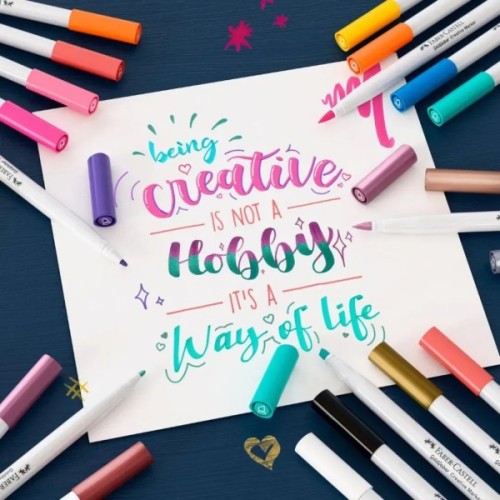 Набір маркерів Faber-Castell тонких для декору Goldfaber Creative Marker Calligraphy, 3 кольори, наконечник С (каліграфія) (33008)