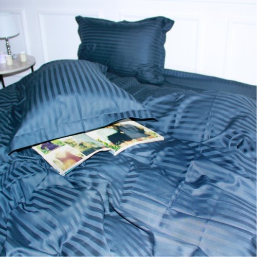 Постільна білизна MirSon SatinStripe 30-0021DarkBlue 220х240 King Size (2200005255780)