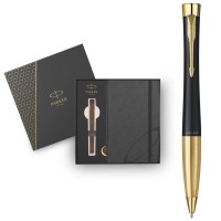 Ручка кулькова Parker URBAN 17 Muted Black GT BP + блокнот Parker + подар.упаковка GIFT24 (30 035b24)