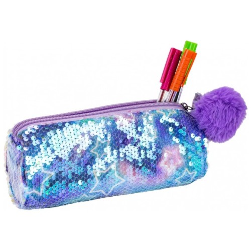 Пенал Cool For School з паєтками та помпоном 1 відділення синій (CF87062)