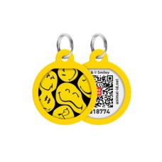 Адресник для тварин WAUDOG Smart ID з QR паспортом "Смайли на чорному", коло 25 мм (225-0181)