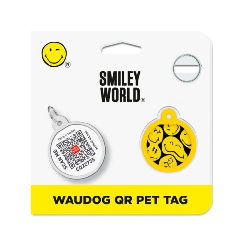 Адресник для тварин WAUDOG Smart ID з QR паспортом "Смайли на чорному", коло 25 мм (225-0181)