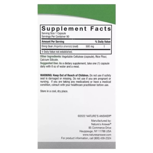Трави Nature's Answer Дудник (Дягіль), 500 мг, Dong Quai, 90 вегетаріанських капсул (NTA-16170)