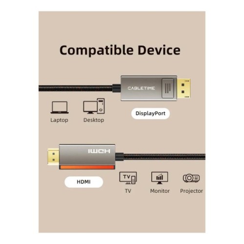 Кабель мультимедійний DisplayPort M to HDMI M 8K60Hz Cabletime (CA916405)