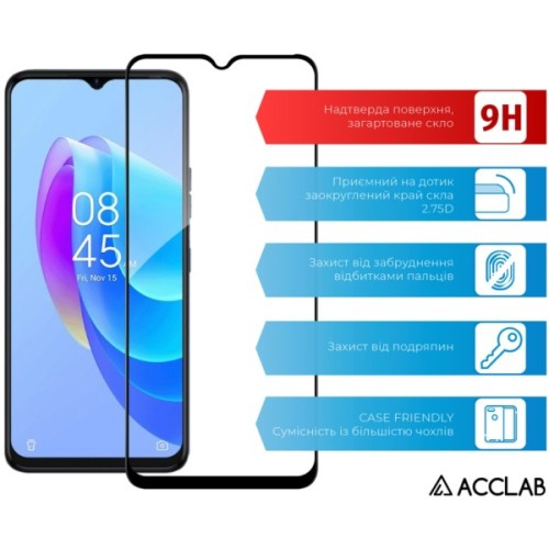 Скло захисне ACCLAB Full Glue Tecno Spark 9 Pro Black (1283126547300)