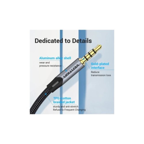Кабель мультимедійний 3.5mm M to 3.5mm M 0.5m (4pin) gray Vention (BAQHD)