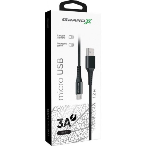 Дата кабель USB 2.0 AM to Micro 5P 1.2m Grand-X (FM-12B)