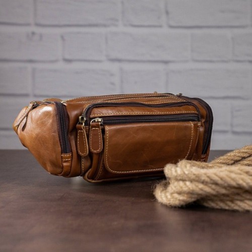 Сумка Vintage На пояс об'ємна Коричнева (14695)