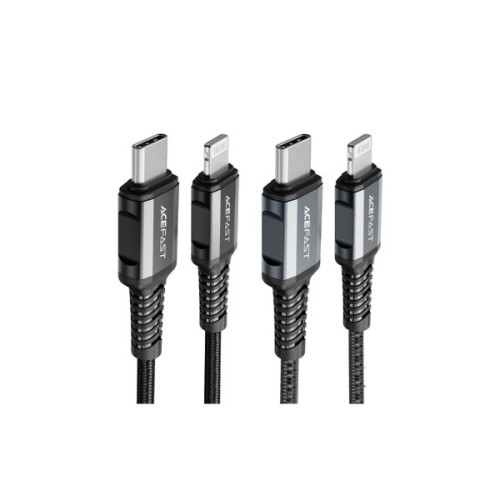 Дата кабель USB-C to Lightning 1.2m 3A nylon black Acefast (6974316280484)