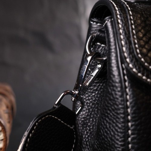 Сумка Vintage Шкіряна жіноча із засувкою Чорна (22416)