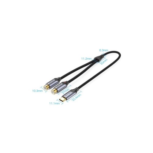 Кабель мультимедійний USB-C M to 2xRCA F 0.5m black Vention (BGVHD)