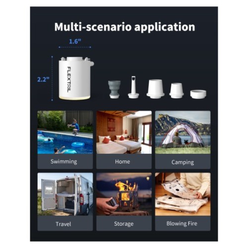 Насос для надувних меблів Flextail Tiny Pump Х з функцією ліхтаря, чорний (6975755964355)