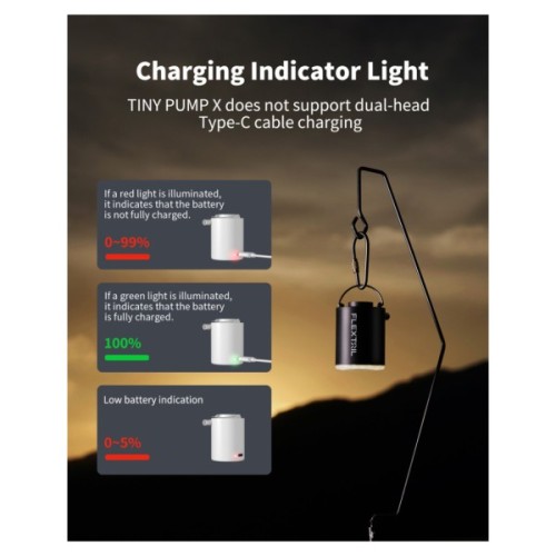 Насос для надувних меблів Flextail Tiny Pump Х з функцією ліхтаря, чорний (6975755964355)