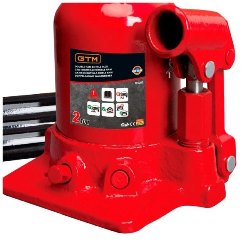 Домкрат GTM гідравлічний пляшковий 2т (150-370мм) двохштоковий (TF0202)