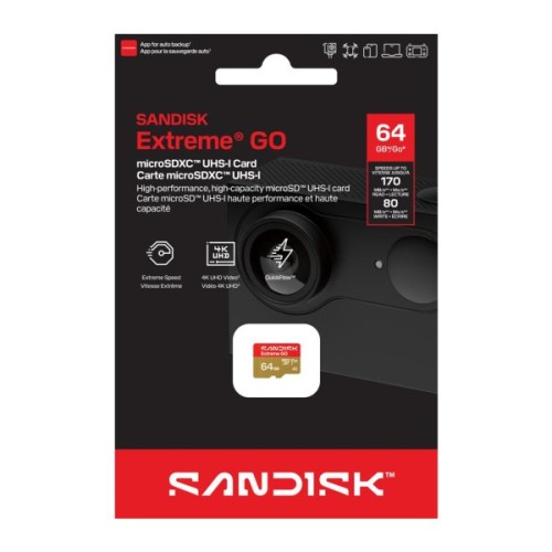 Карта пам'яті SanDisk 64GB microSDXC C10 UHS-I U3 A2 V30 R170/W80MB/s Extreme GO (SDSQXGN-064G-GN6MN)