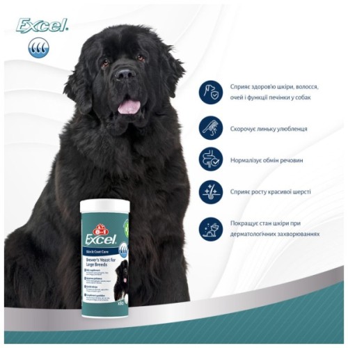 Вітаміни для собак 8in1 Brewers Yeast Large Breed пивні дріжджі з часником для шкіри та шерсті 80 шт (4048422183969)